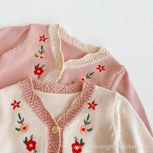 Flower Embroidered Knitted Children's Top Cardigan